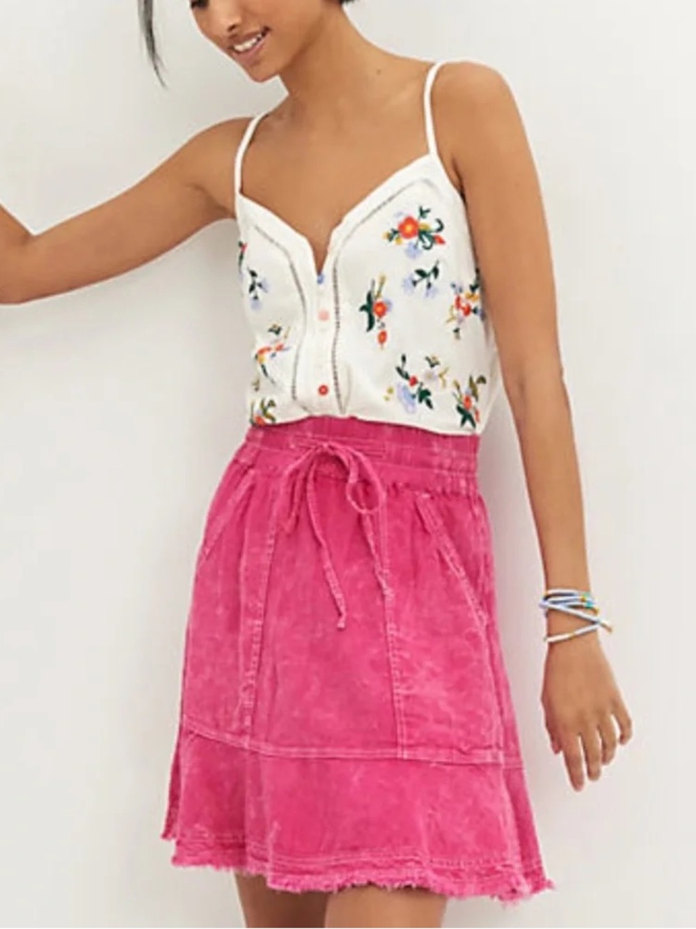 Anthropologie Pilcro Flounced Pink Mini Skirt XSP